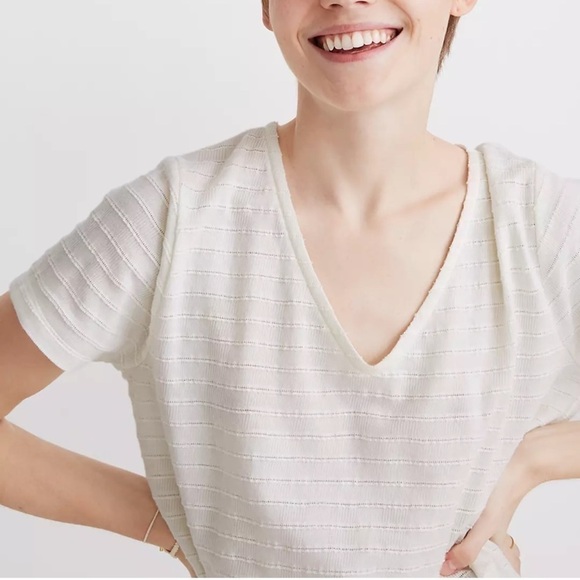 Madewell white Textured V-Neck Setlist Boxy Top size large NWT - Picture 1 of 9